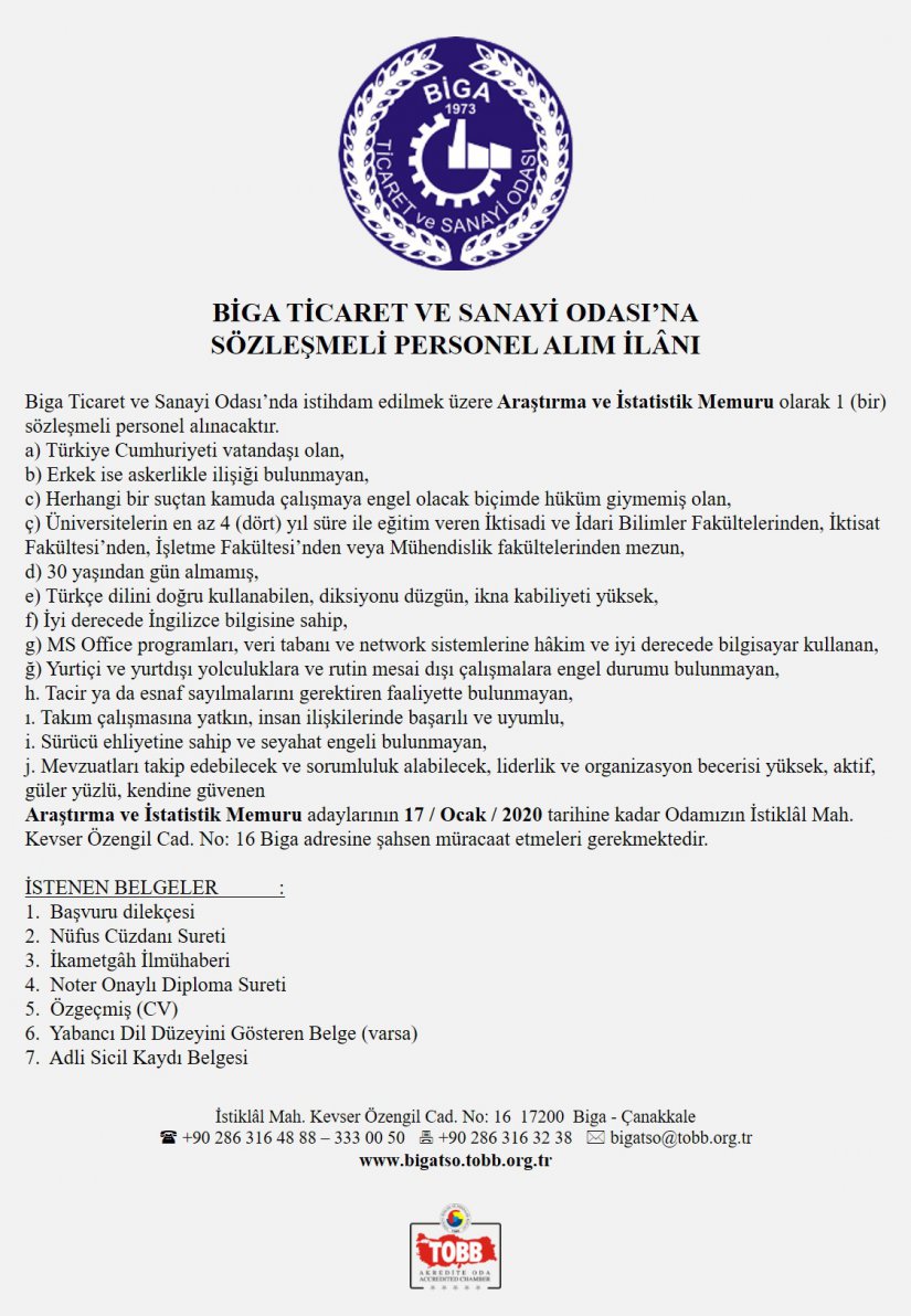 SÖZLEŞMELİ PERSONEL ALIM İLÂNI