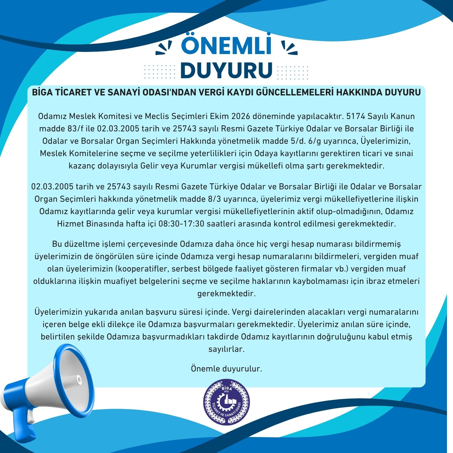 VERGİ KAYDI GÜNCELLMESİ HAKKINDA